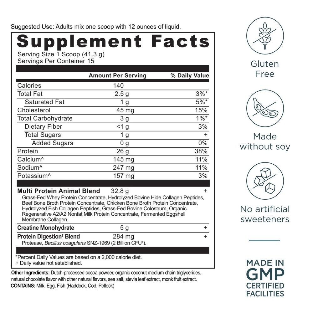 Ancient Nutrition Multi Protein Powder Animal Based + Creatine Dark Chocolate