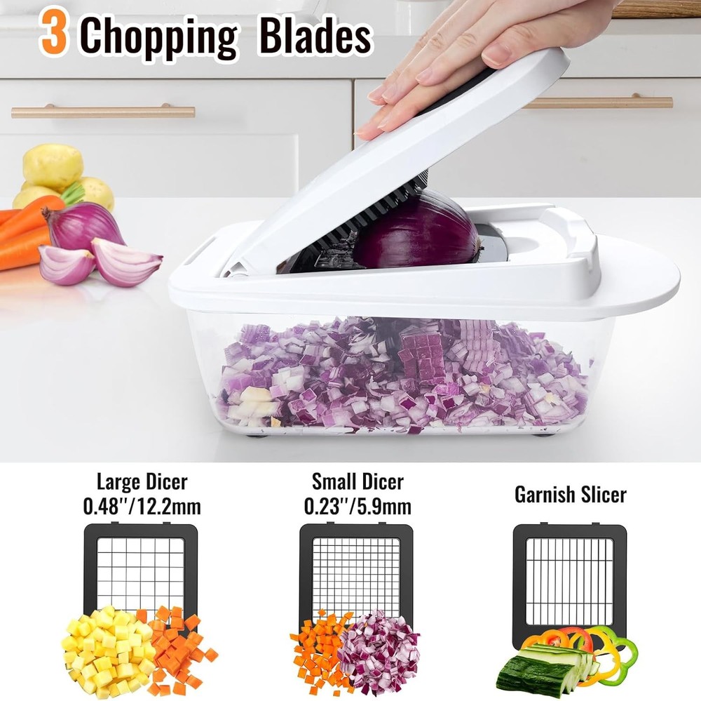 8-Blade All-in-1 Vegetable Chopper Slicer with Container, White