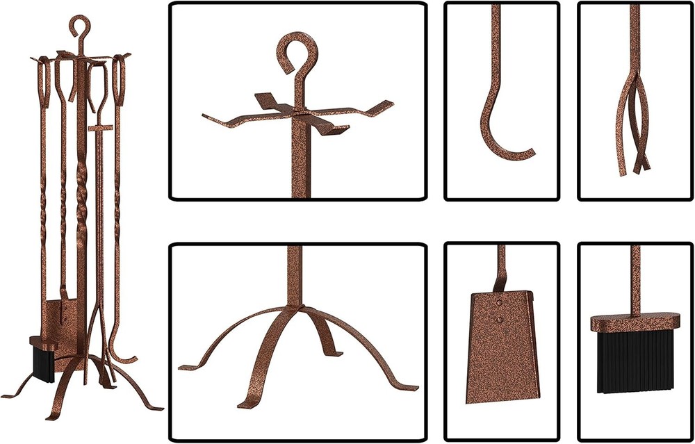 5-Piece Rustic Fireplace Tool Set in Antique Bronze - Elegant & Functional Decor