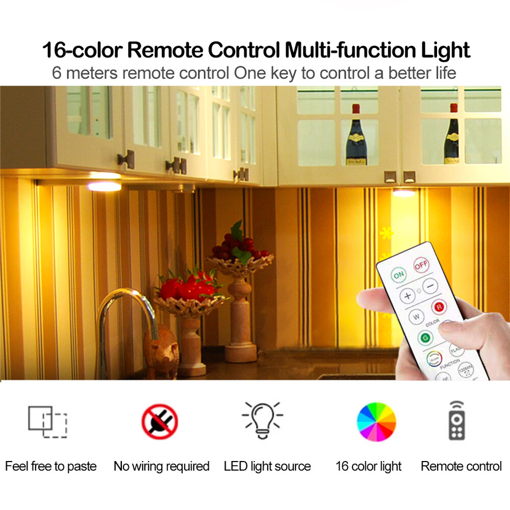 3PC Wireless LED Puck Light Cabinet Lighting Kit Kitchen Under Counter Light US