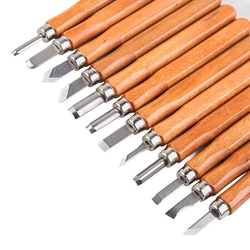 12Pcs Professional Wood Carving Hand Chisel Tool Set Woodworking Gouges Steel