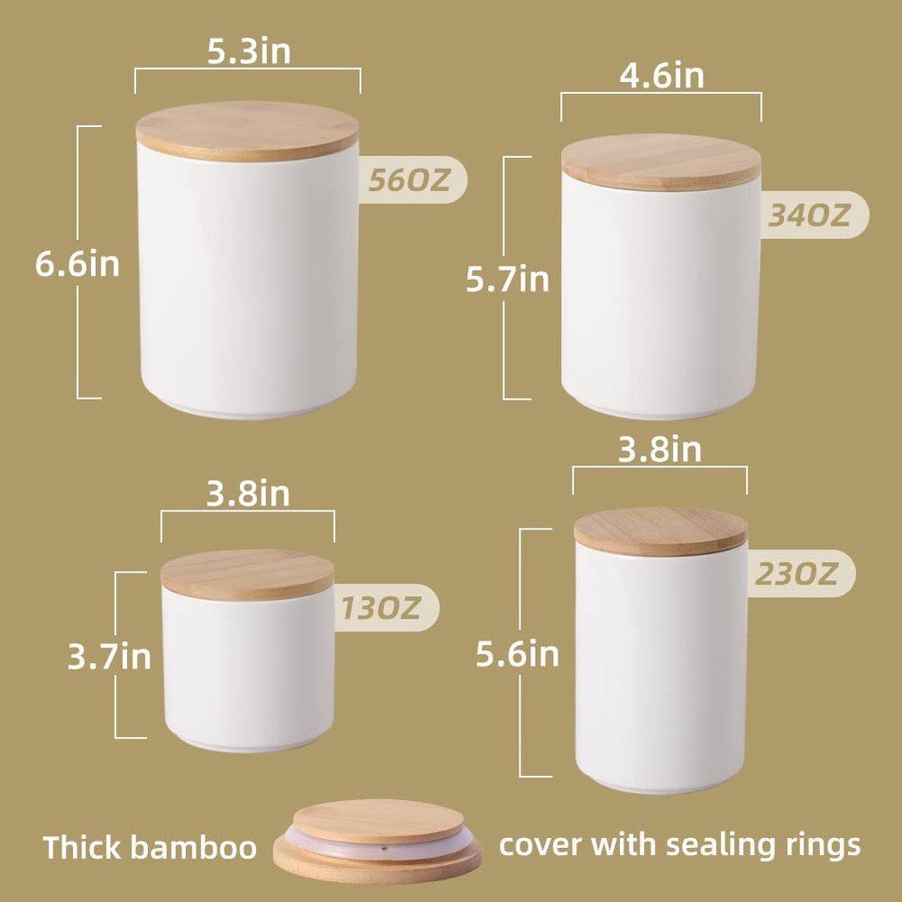 Keep Coffee Fresh Longer - 4 Ceramic Stackable Canisters White
