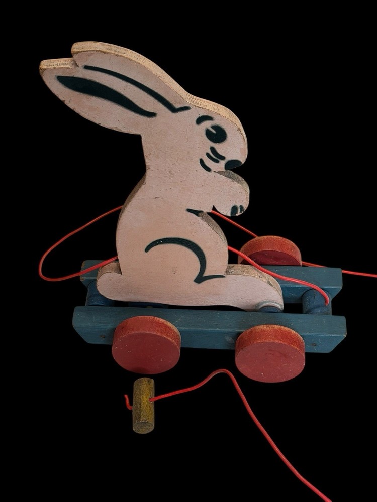 Vintage Handmade Wooden Rabbit Pull Toy