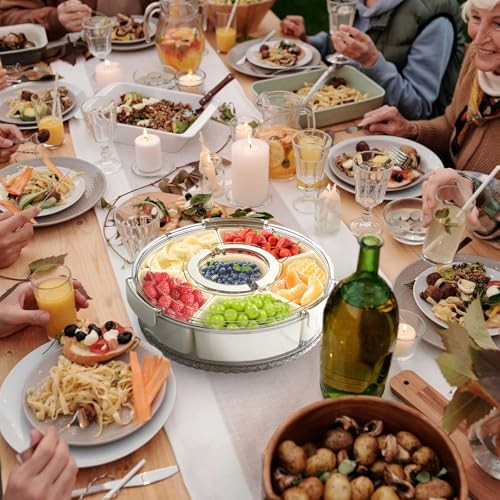 Divided Serving Tray with Lid and Handle, Stackable Snackle 12" L-1pcs (White)