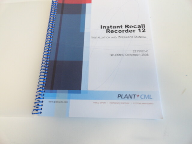 Plant CML Instant Recall Recoder 12 Manual