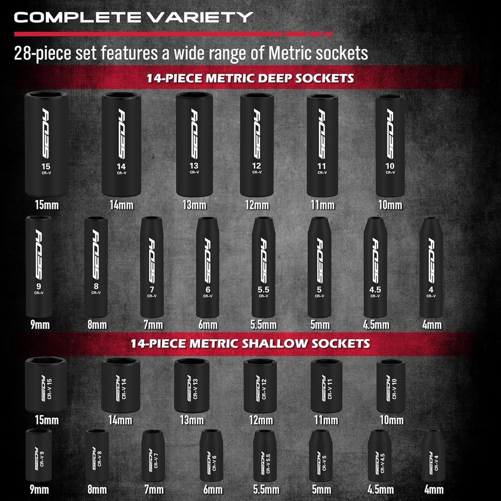 73-Piece Hex Torx Bit Impact Socket-Set, Master Impact Socket Set, SAE Metric