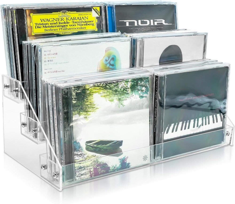 3Tier Clear Acrylic CD Holder Cascading CD Storage Rack,DVD/CD Display Rack