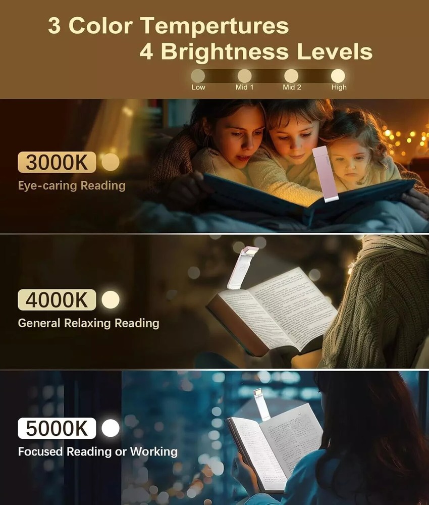 Reading Light, USB Rechargeable Book Light for Reading in Bed,Foldable Clip-on L