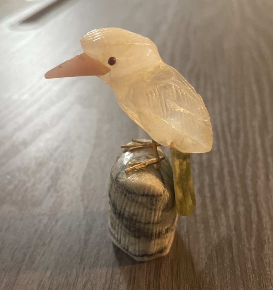 Quartz & Zebra Jasper Carved Stone Bird from Brazil (Code 999)