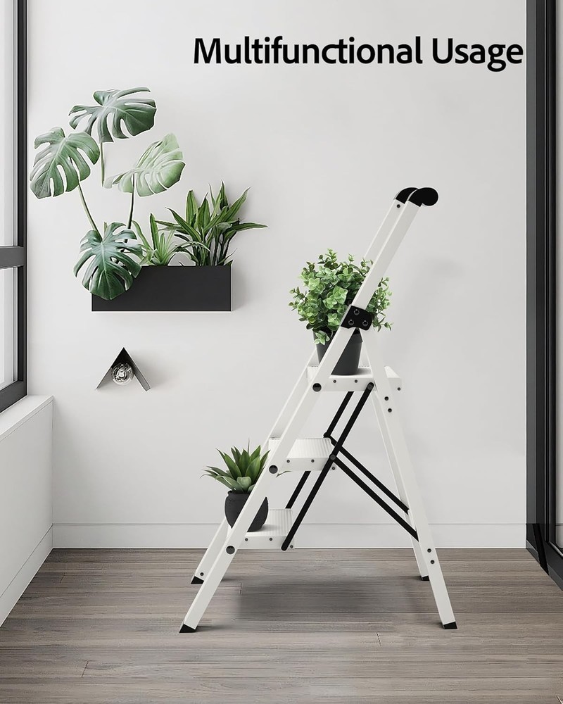 3 Step Ladder Lightweight Aluminum Step Stool W/ Convenient Handgrip Folding