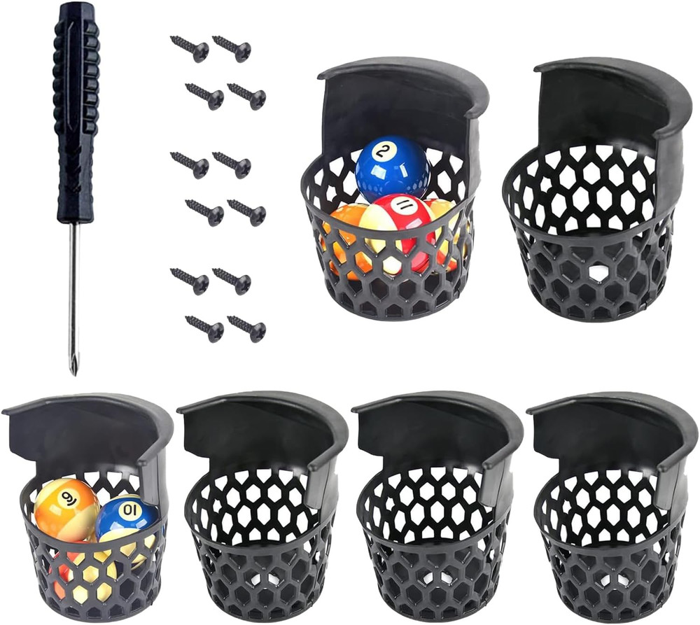 Pool Table Replacement Pockets - Set of 6 Plastic Web Pockets for Billiard Table