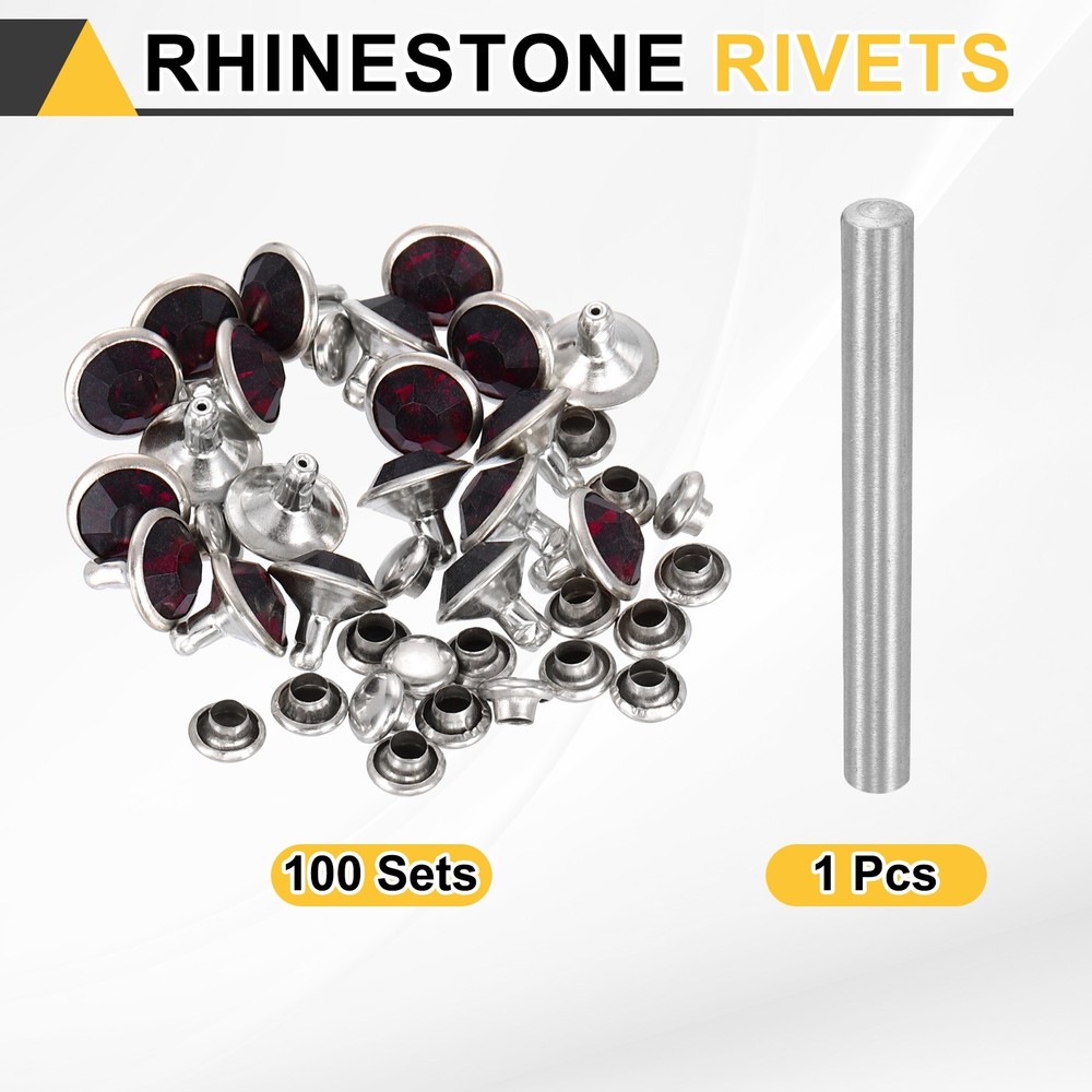 100pcs Crystal Rivets 9mm Rhinestone Stud with Installation Tool, Silver Purple