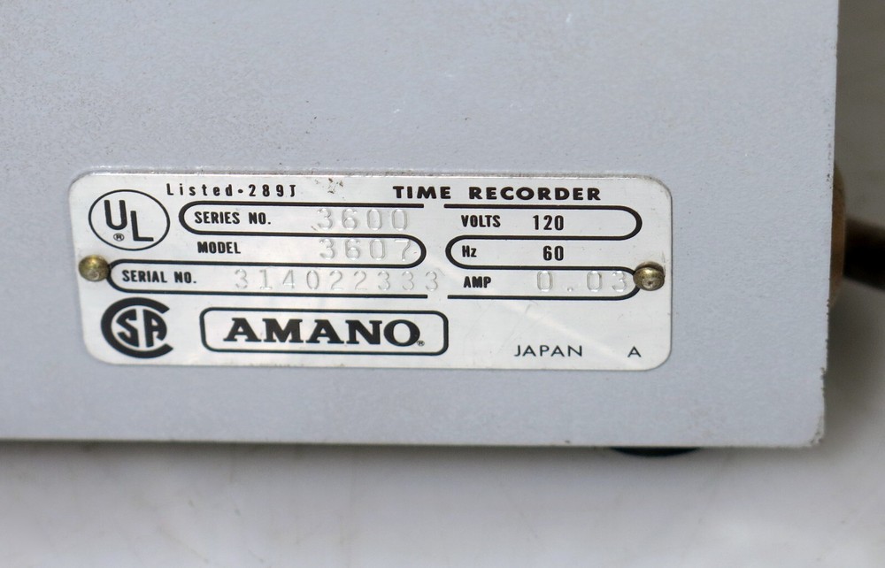 Vintage Atomic Amano Timeclock Model 3607 (no keys)