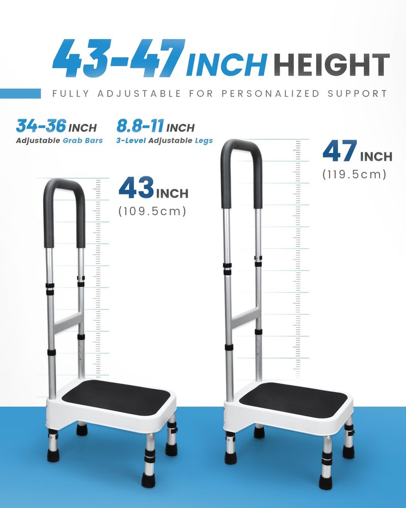 Step Stool with Handle for Elderly, Aluminum Step Stools for Adults, Step Sto...