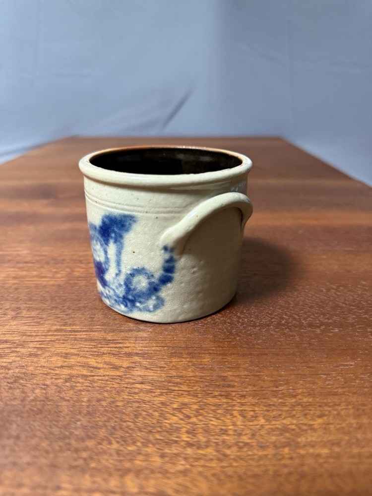Rustic Studio Pottery Mini Crock Cobalt Blue Primitive Stoneware Crock