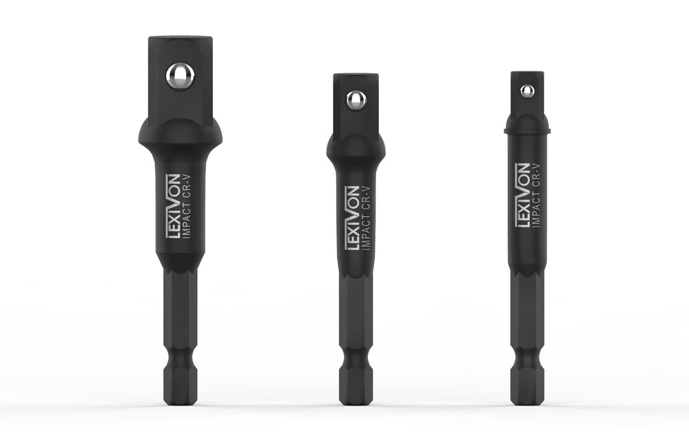 LEXIVON Impact Grade Socket Adapter Set, 3" Extension Bit, Black