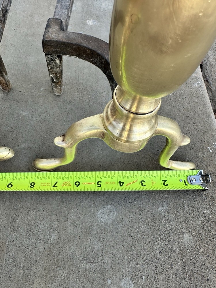 Vintage Solid Brass Andirons Pair 21” Colonial Fireplace Tool Polished