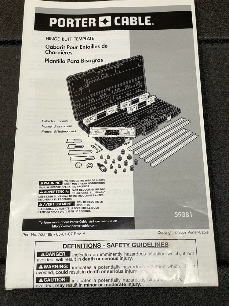 PORTER-CABLE #59381 Hinge Butt Router Template Kit - NEW