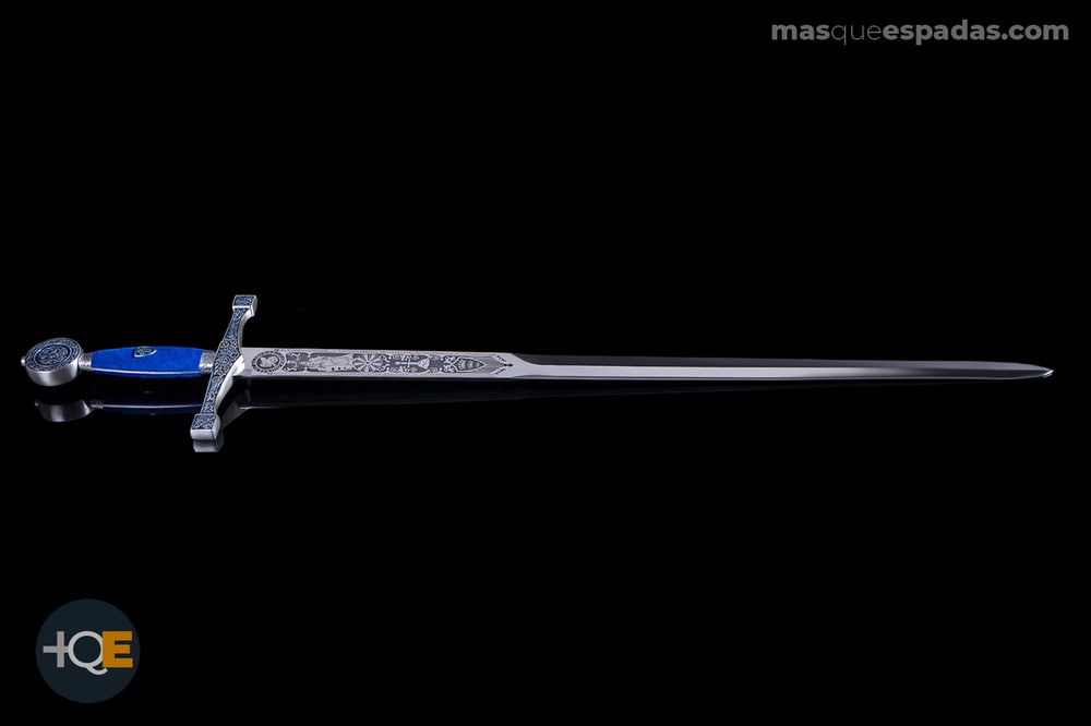 Silver Excalibur Sword - Deep Blue Engraving