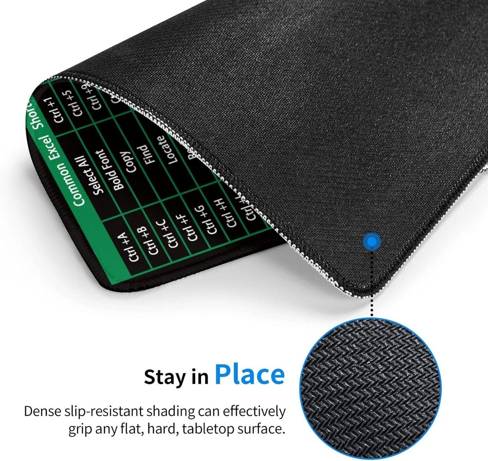 Excel Cheat Sheet Desk Pad - Word/Excel Shortcuts Mousepad, Small Office Desk Ma