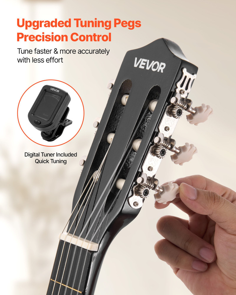 Classical Guitar 38 in Guitar Beginner Starter Kit Nylon Strings Black