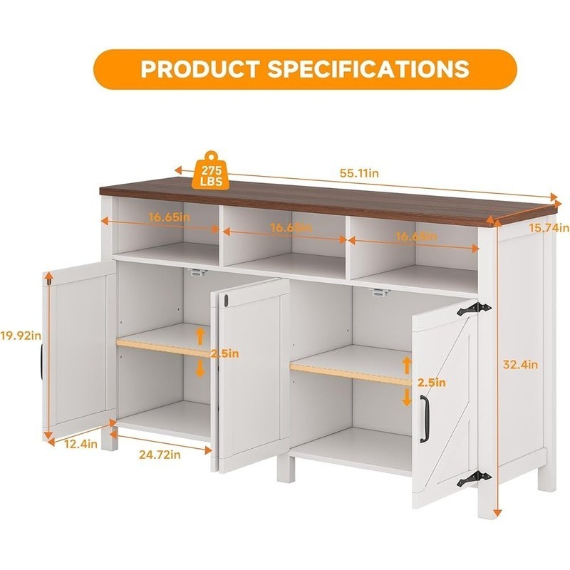Large Kitchen Storage Cabinet Buffet Sideboard Adjustable Shelf Coffee Bar TV US