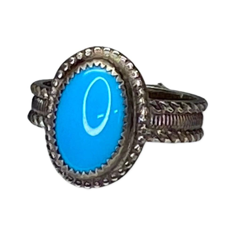 Handmade Intricate Band Turquoise Silver Ring Size 10