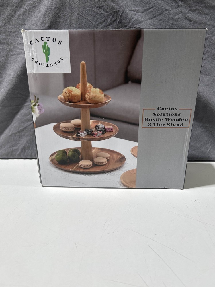 Cactus Solutions Rustic Wooden 3 Tier Stand