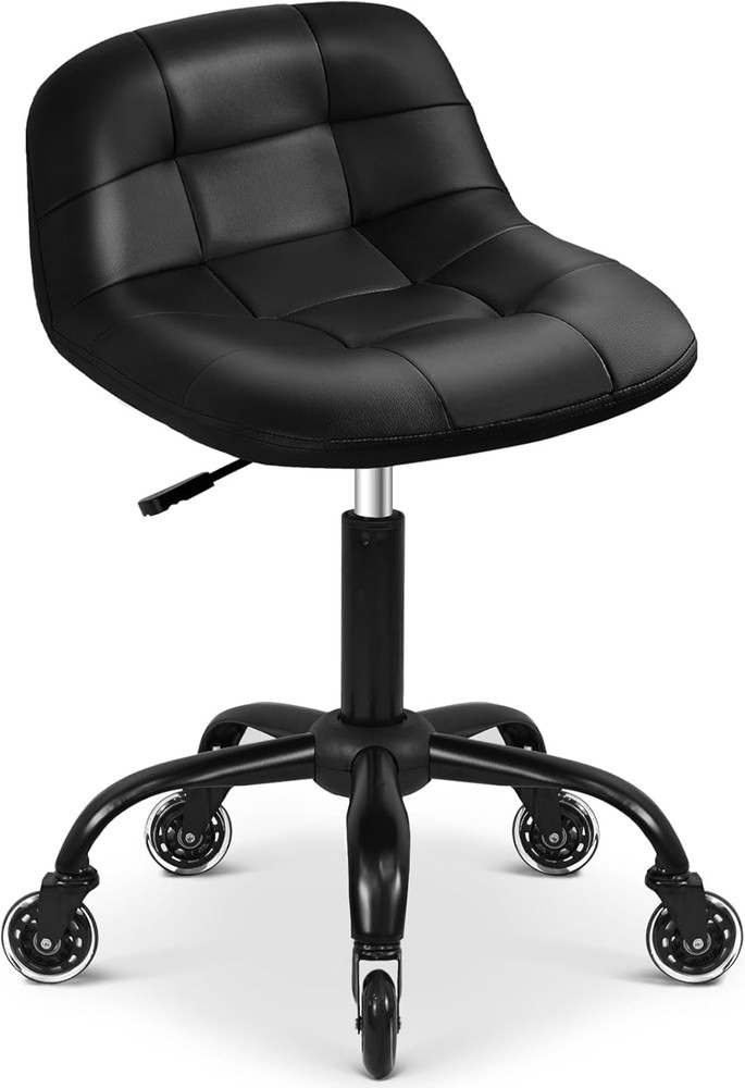 Rolling Shop Stool with Wheels, Rolling Stool with Back Support, 360° Swive Gara