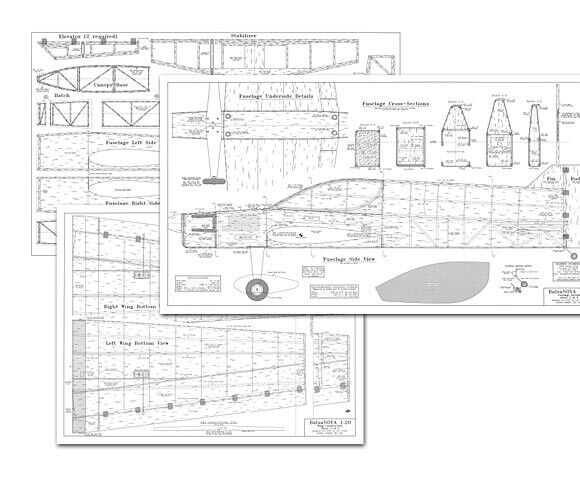 Balsa Nova 1.20 72" Wingspan RC Model Airplane Printed Plans Templates