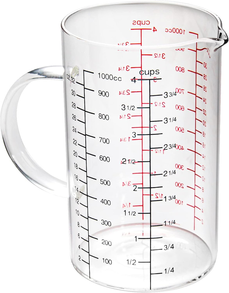 Glass Measuring Cup with Handle, [Double-Sided Measuring Scale, V-Shaped Spout,