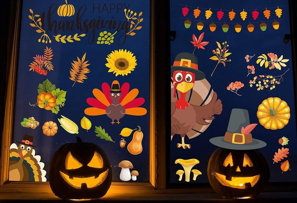 Thanksgiving Window Clings Stickers Fall Decorations Holiday