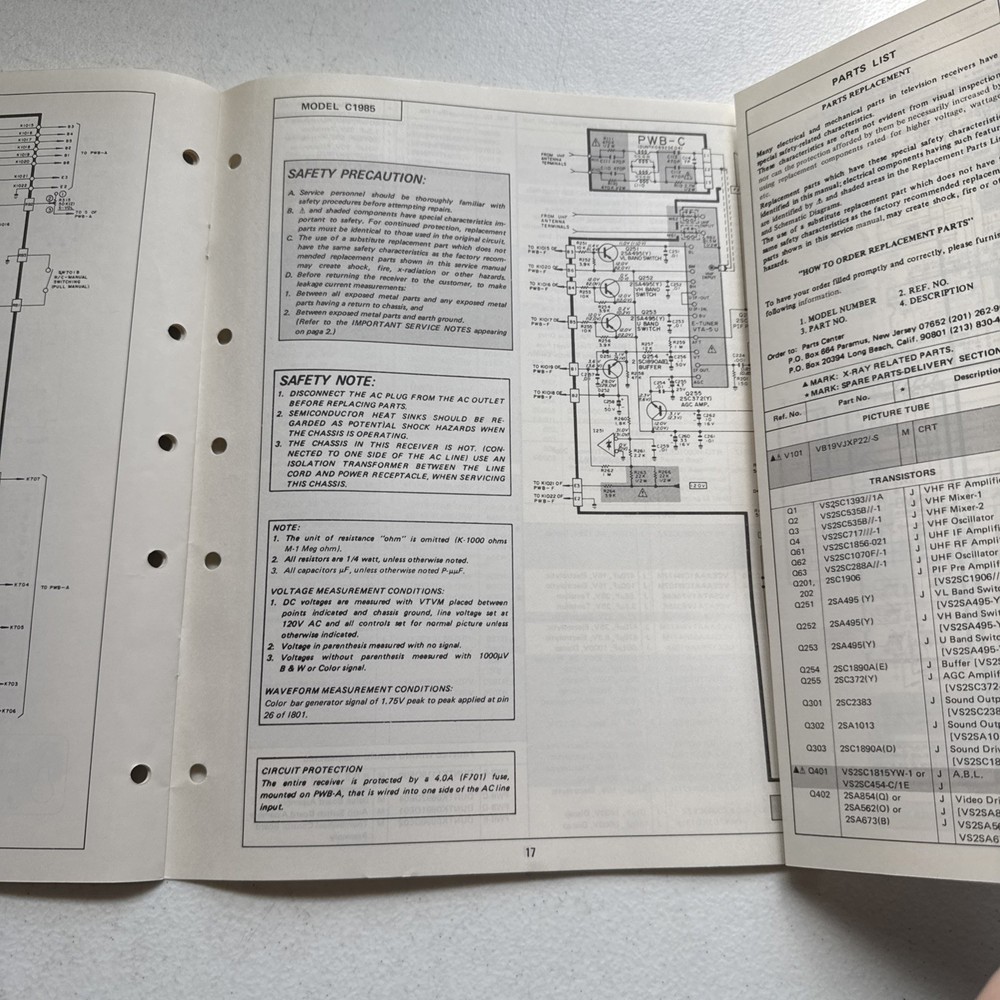 Sharp Electronics Color Television Model C1985 Preliminary Service Information