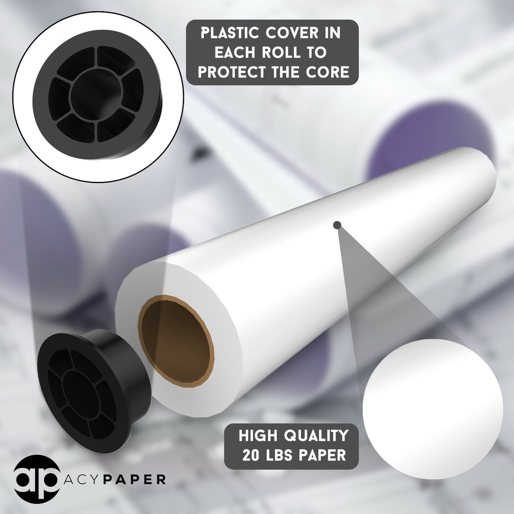 Plotter Paper 36 x 150, CAD Paper Rolls, 20 lb. Bond Paper on 2" Core 4 Rolls