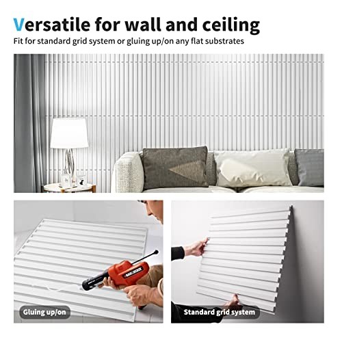 Slat Wall Panel, 3D Fluted Textured Panel 19.7 x 19.7in. 12 Square - White