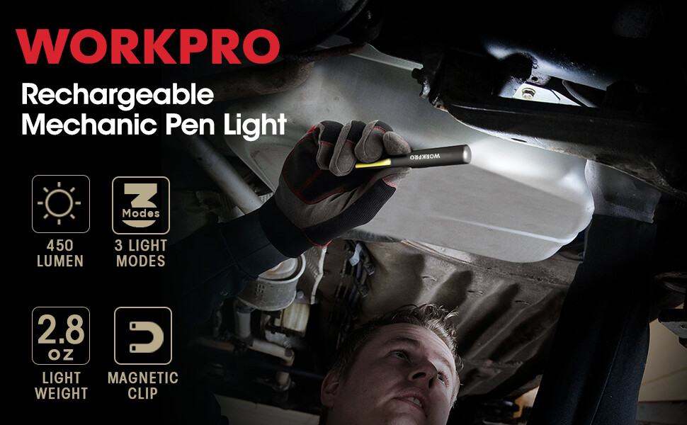 WorkPro Flashlight Pen Light, Rechargeable Penlight with 365 nm UV Black Light
