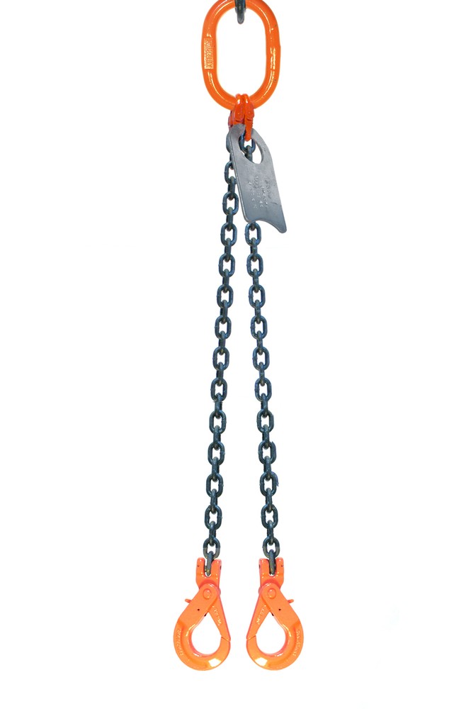 Chain Sling - 3/8" x 5' Double Leg with Positive Locking Hooks - Grade 100