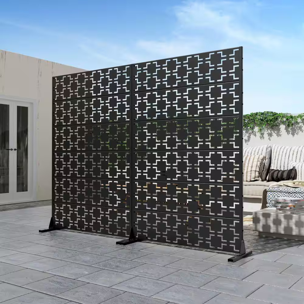 72 In. X 47 In. Black Privacy Screen Galvanized Freestanding Panel