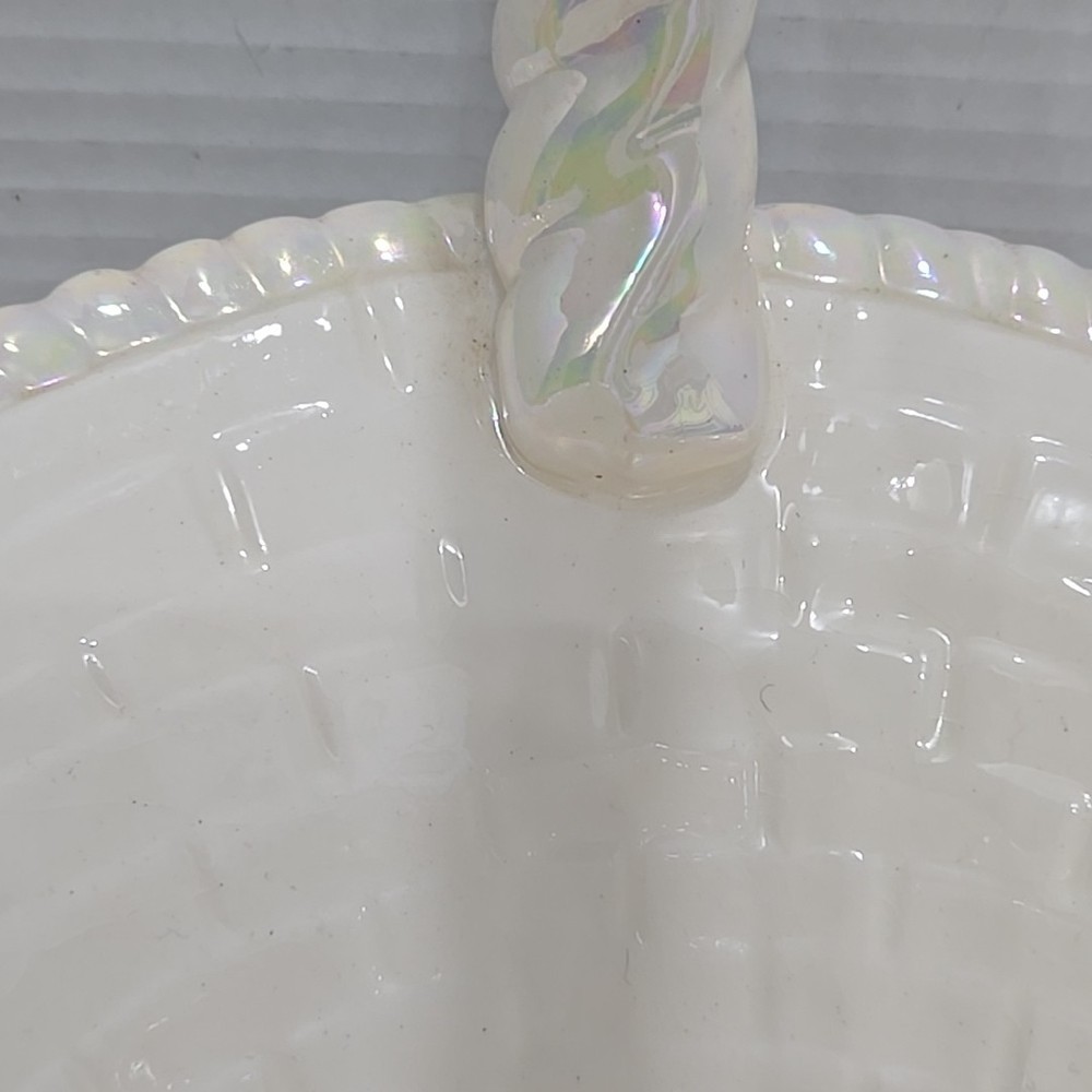 Vintage Iridescent Easter Basket Ceramic Atlantic Mold 10" GREAT SHAPE!!!