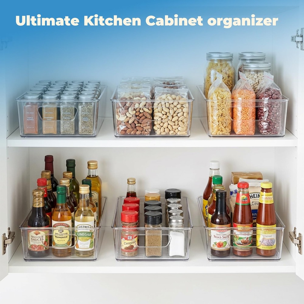 Stowgo 6 Pack Pantry Organizers and Storage, Clear Plastic with 6pack,