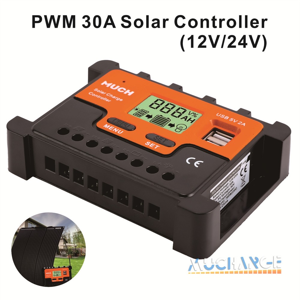 30A Solar Charger Controller 12V/24V Auto LCD PWM Solar Panel Regulator Charge