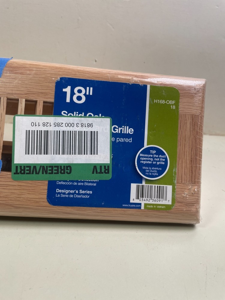 Solid Oak 18 in Solid Oak Baseboard Diffuser Lt Finish 2-Way Deflect H168-OBU 18