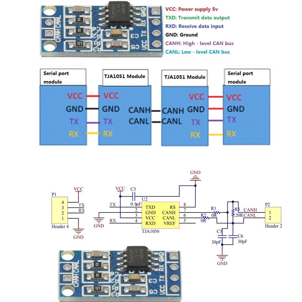5 PCS TJA1050 CAN Bus Transceiver Module Controller Interface Driver Board