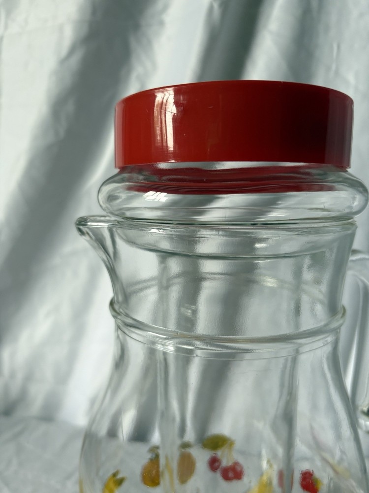 Large Vintage Glass Pitcher with Removable Ice Column | Fruit Pattern