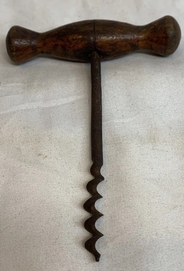 Antique Primitive Corkscrew With Wood Handle
