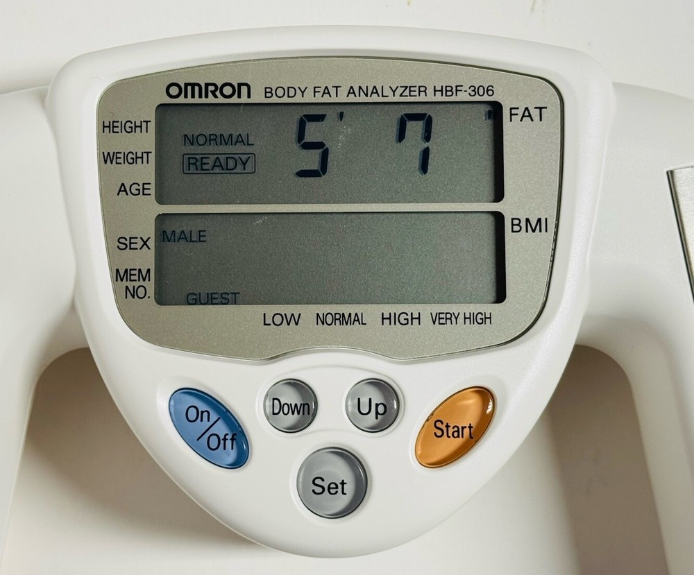 Omron HBF-306Bl White Body Fat Analyzer - W/Box & Manuals - Tested