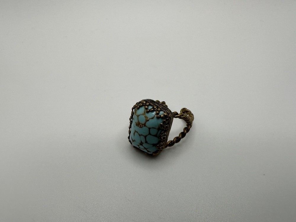 Antique Robins Egg Brass Adjustable Ring
