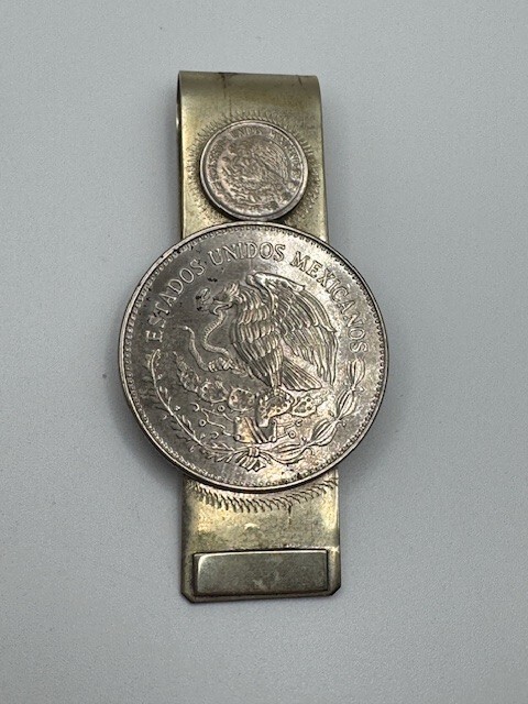 Silver Tone Mexico Double Coin Money Clip