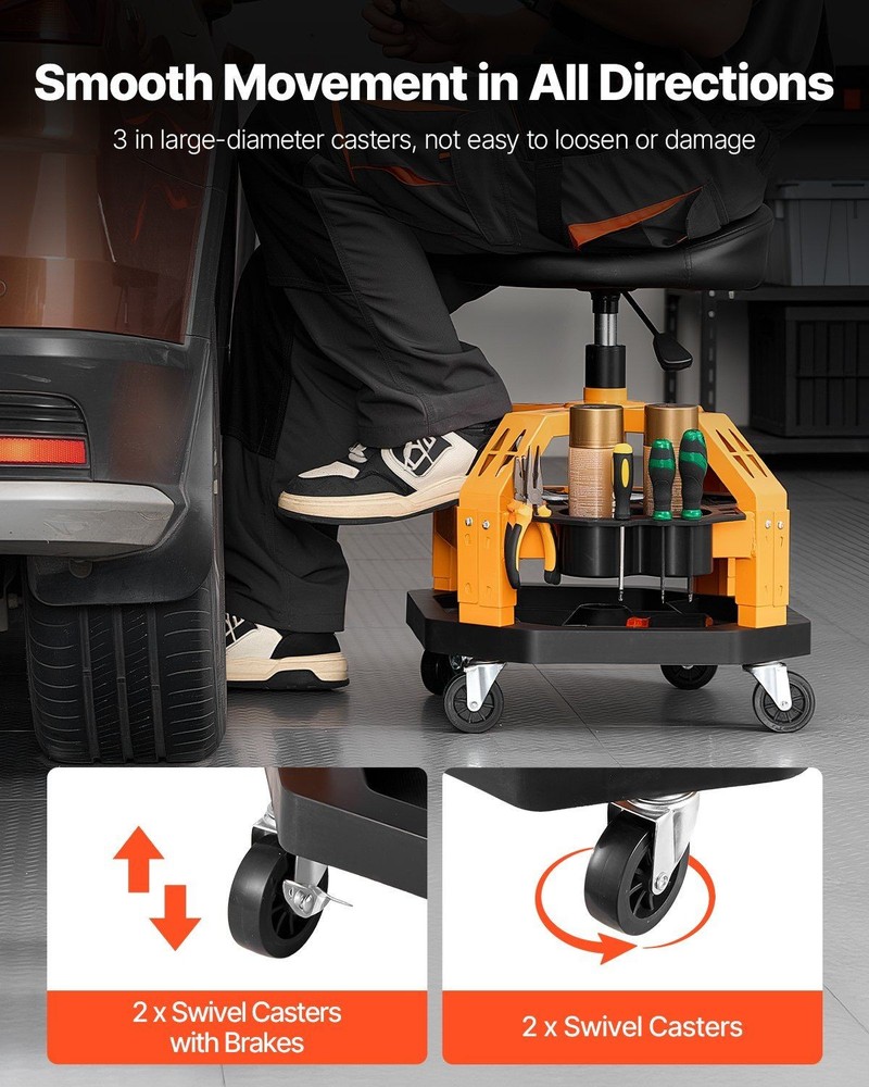 Rolling Repair Stool 300lb Capacity Garage Ready Height Adjustable Feature
