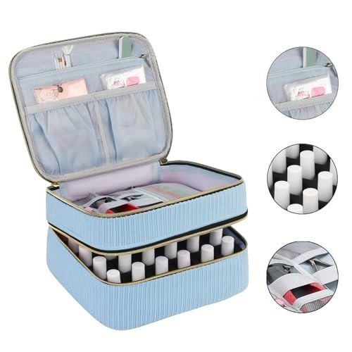 30-Bottle Nail Polish Organizer Case - Double-Layer Storage Bag with Handle, Man